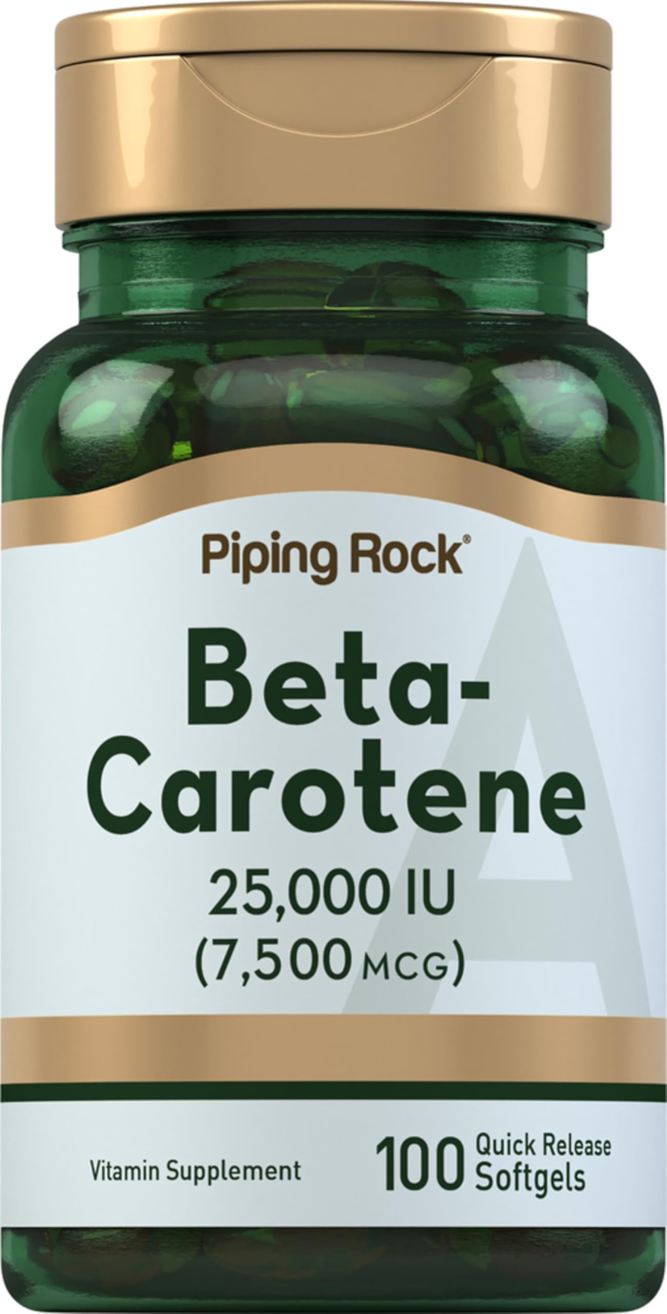Piping Rock Beta Carotene 25,000 IU softgels bottle front view