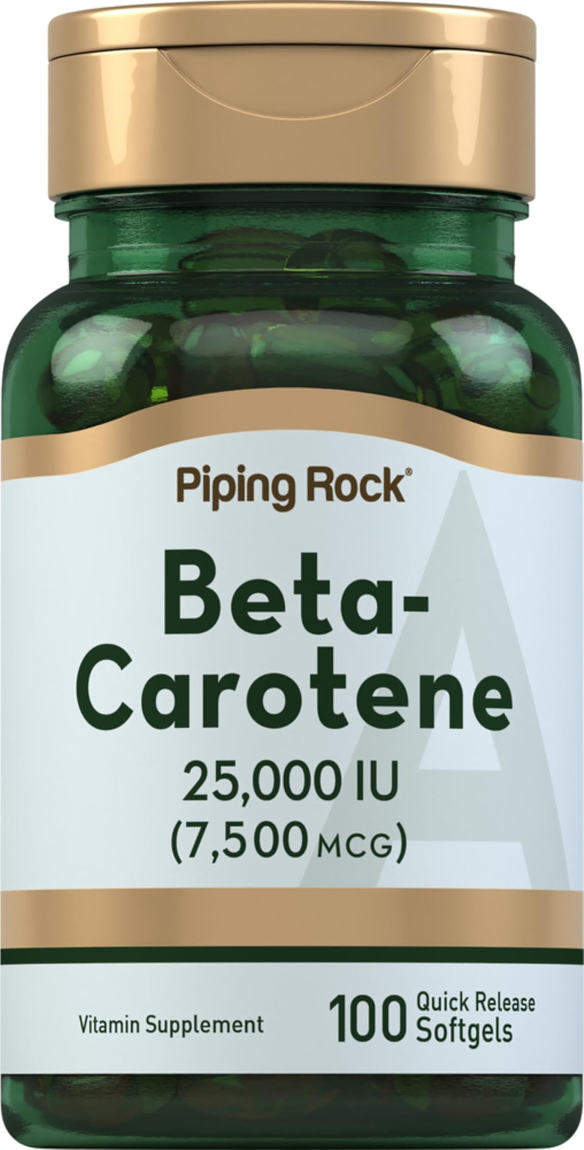 Piping Rock Beta Carotene 25,000 IU softgels bottle front view