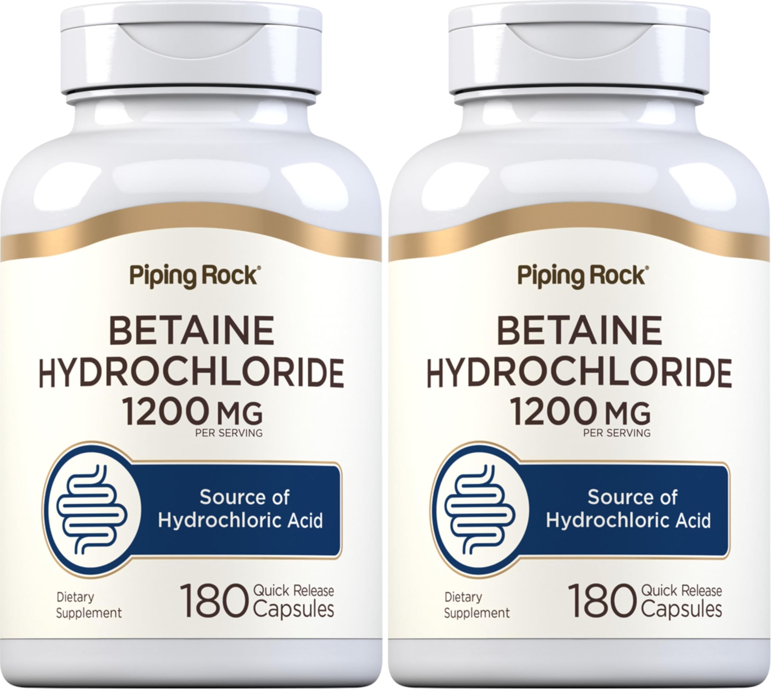 Piping Rock Betaine HCL Capsules bottle – 180 capsules, pack of 2