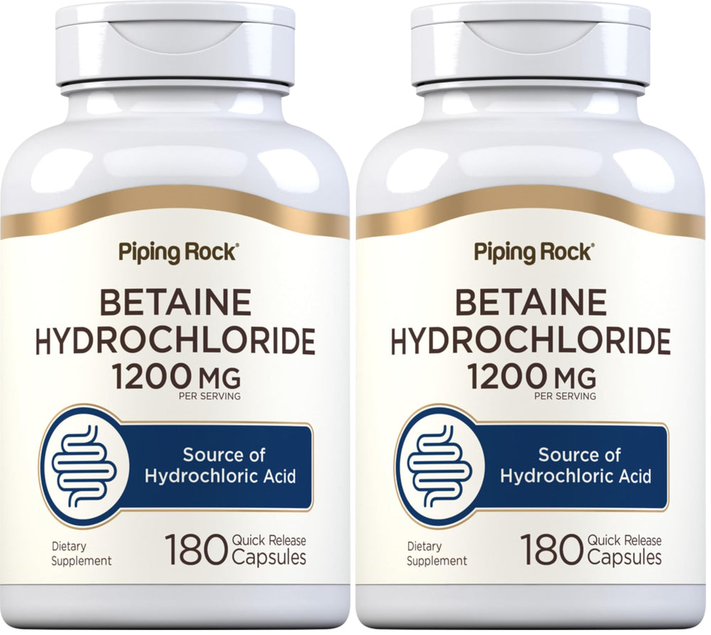 Piping Rock Betaine HCL Capsules bottle – 180 capsules, pack of 2