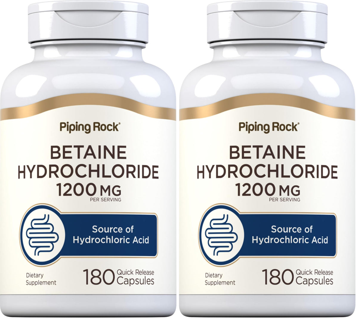 Piping Rock Betaine HCL Capsules bottle – 180 capsules, pack of 2
