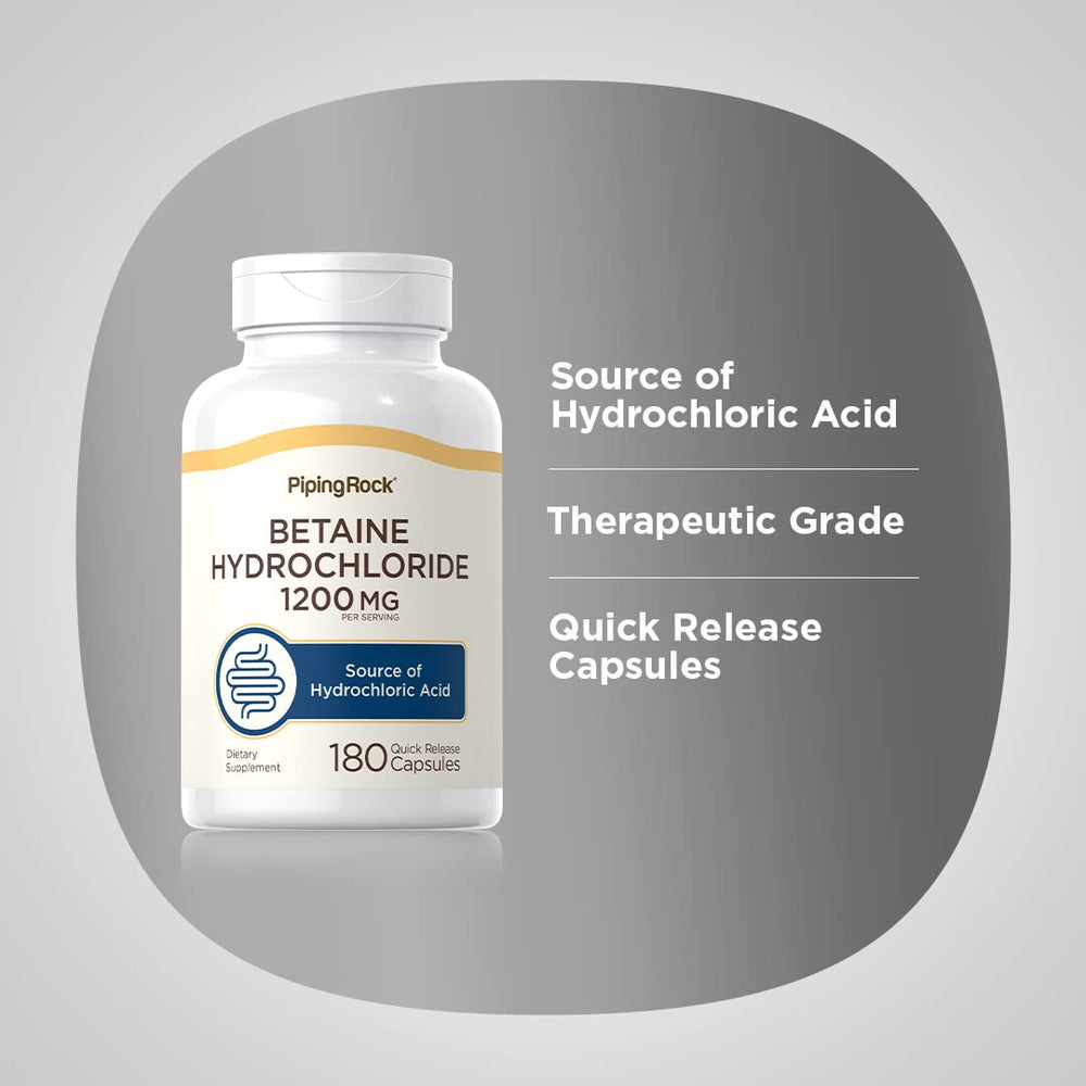 Piping Rock Betaine HCL Hydrochloride supplement bottle side view