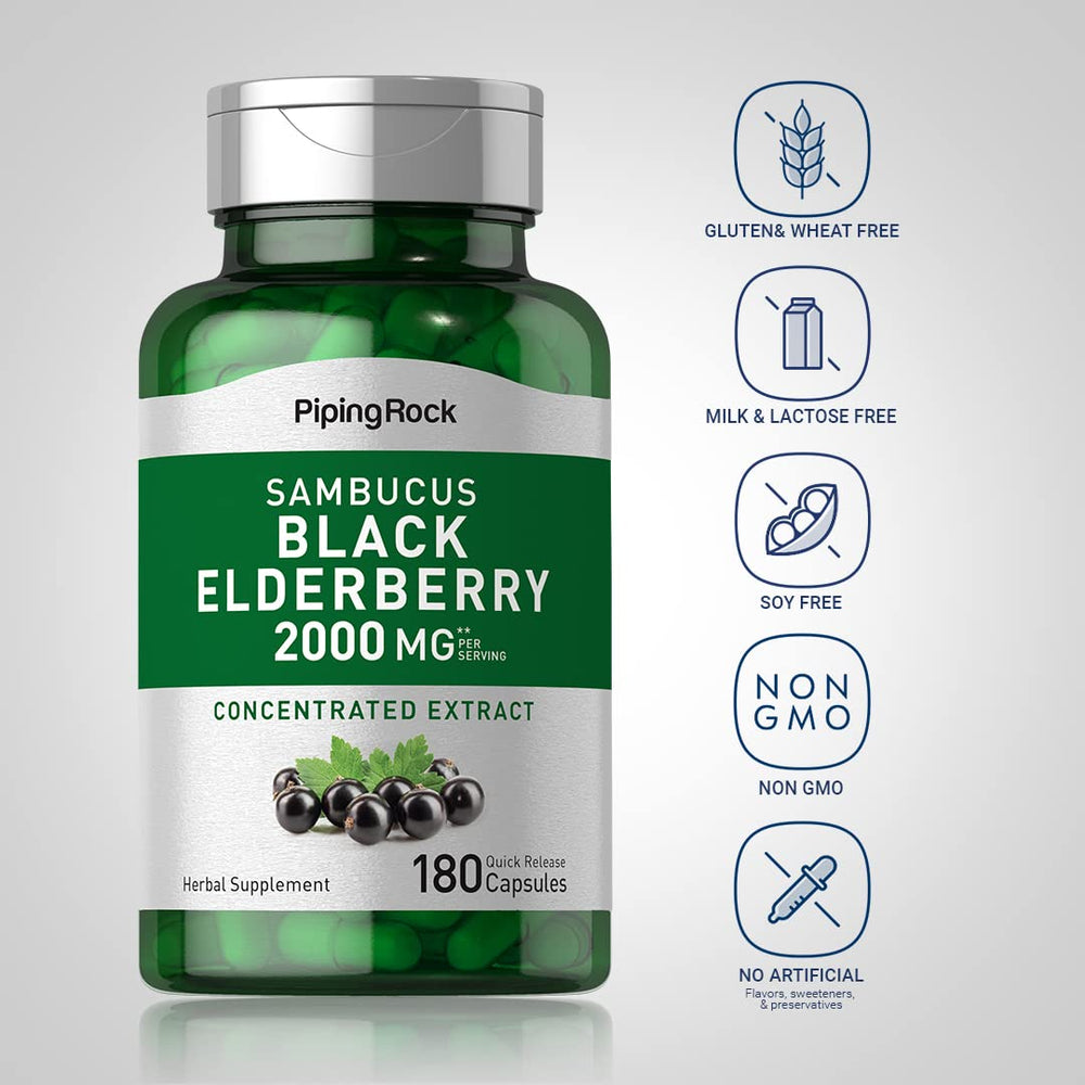 Supplement facts panel on Piping Rock elderberry bottle