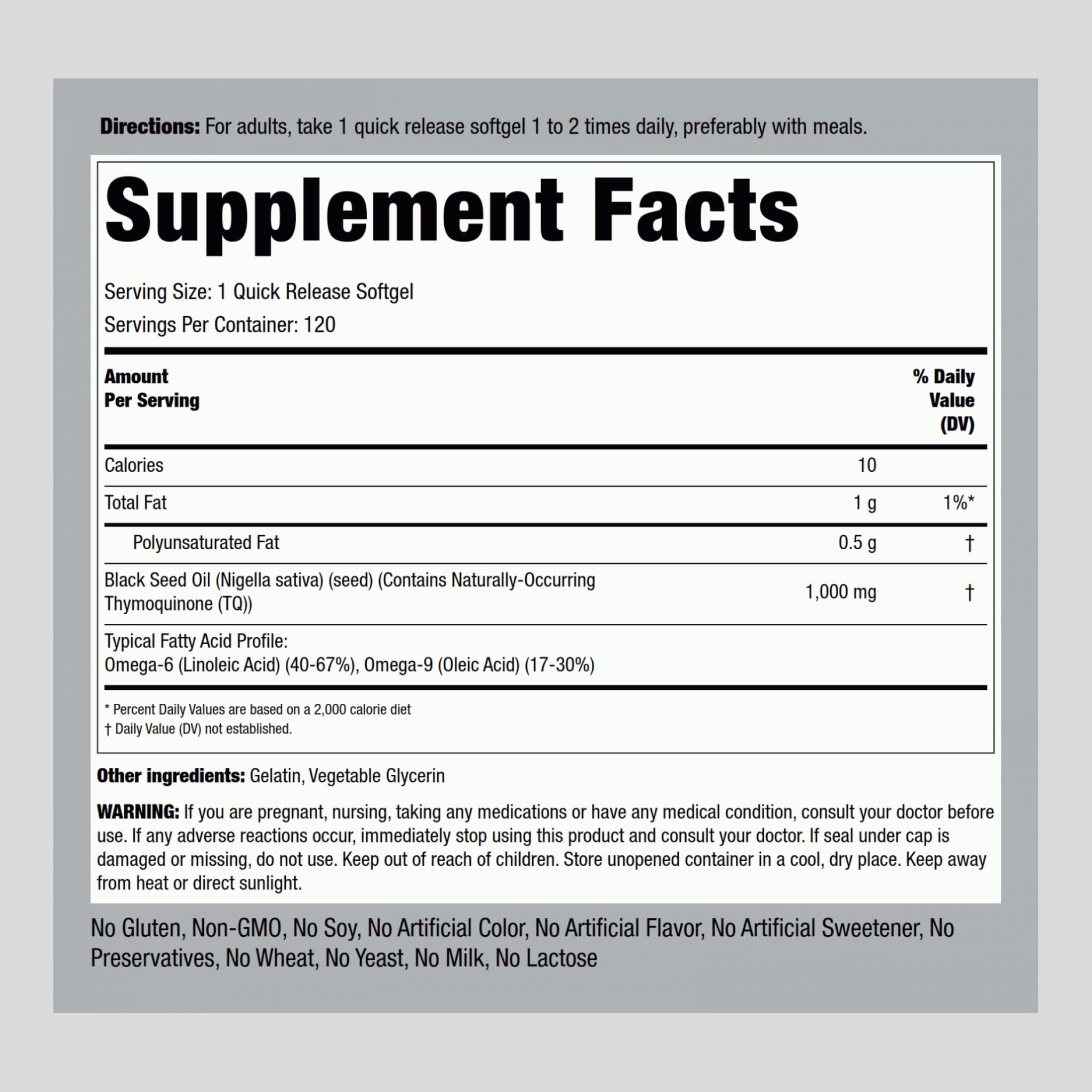 Close-up of Piping Rock Black Seed Oil Softgel Capsules