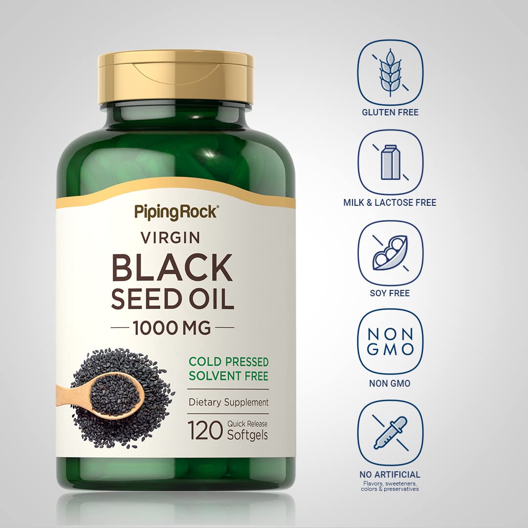 Bottle of Piping Rock Black Seed Oil Softgel Capsules with 120 capsules