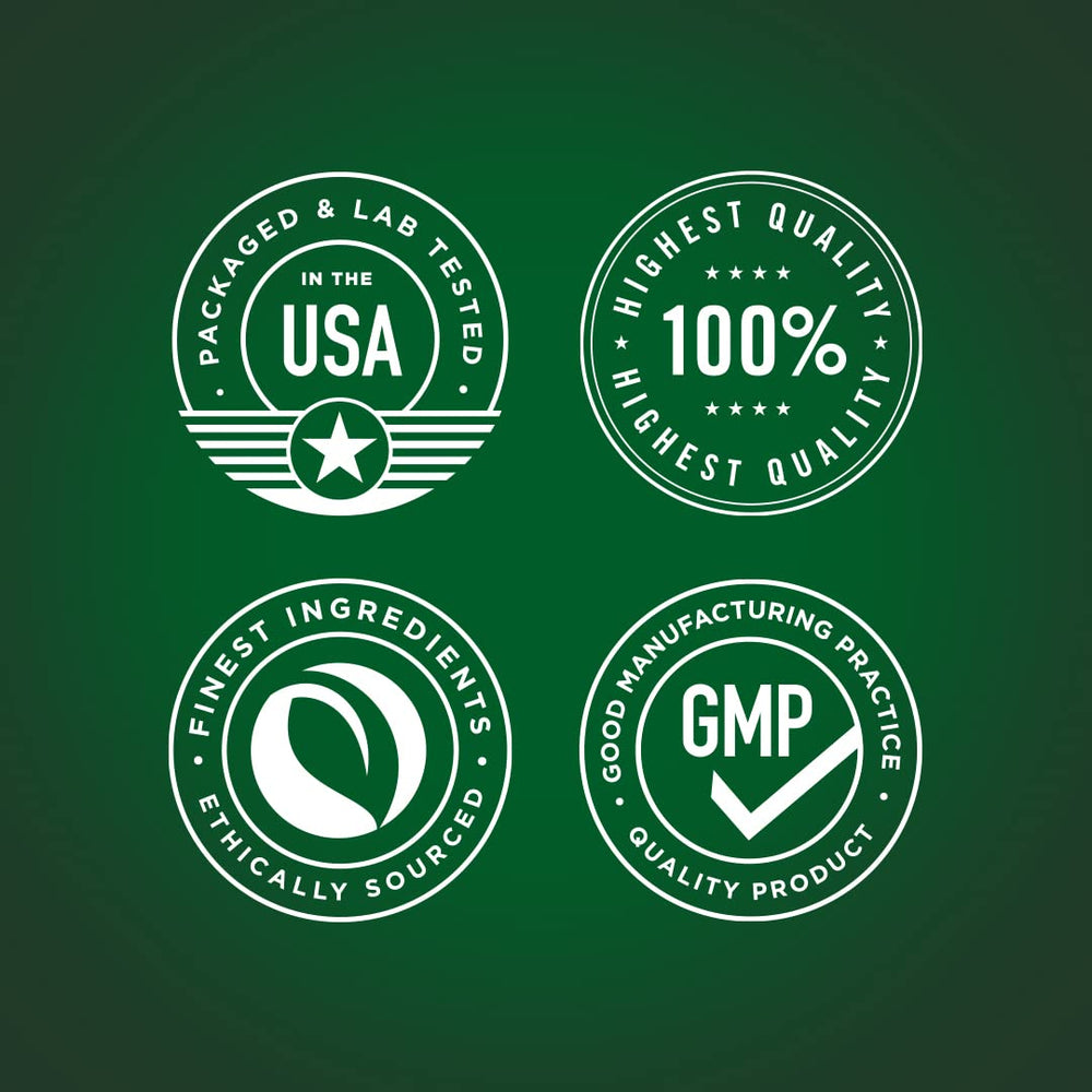 Gluten-free and Non-GMO certification icons with Boswellia bottle
