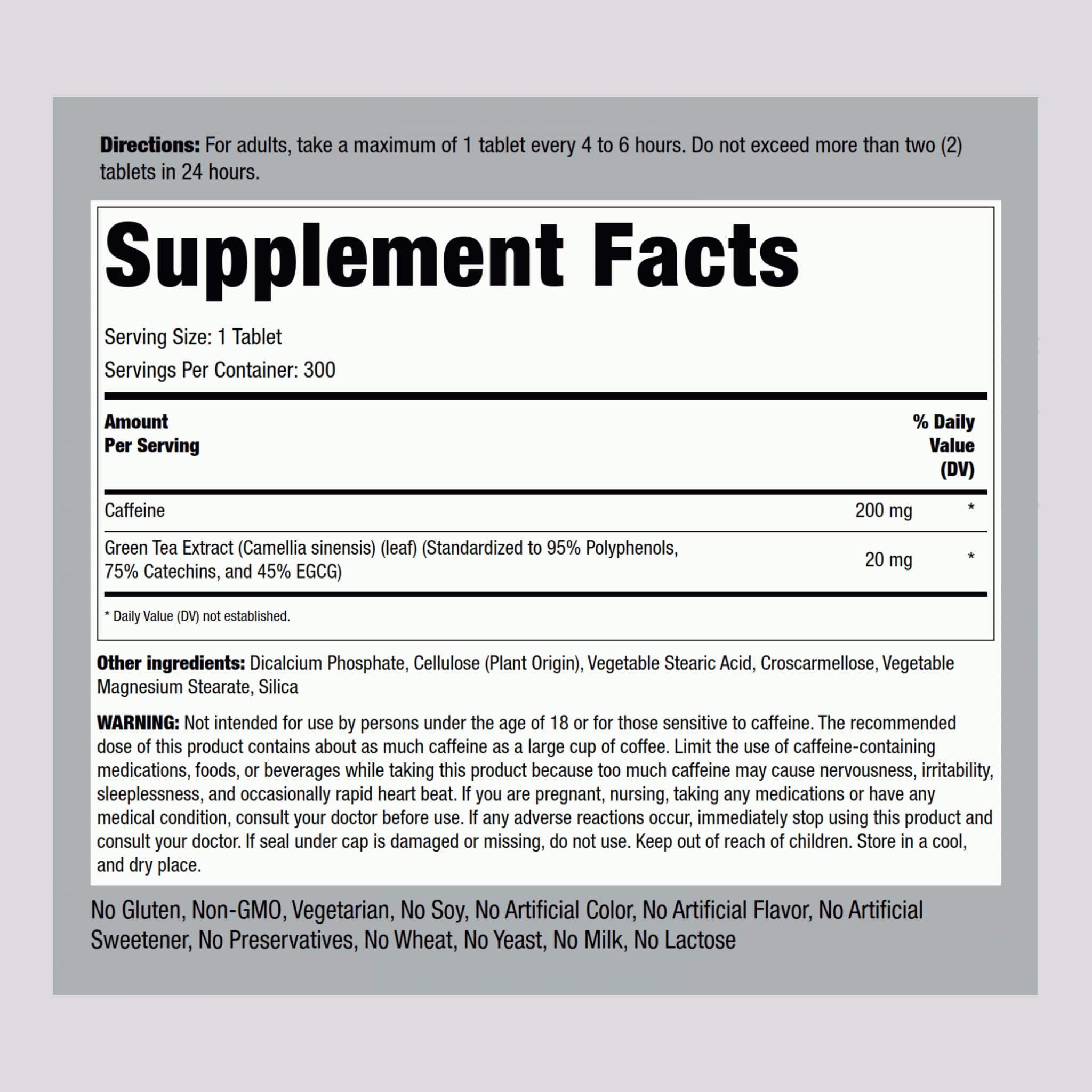 Piping Rock caffeine pills with green tea extract shown for added support