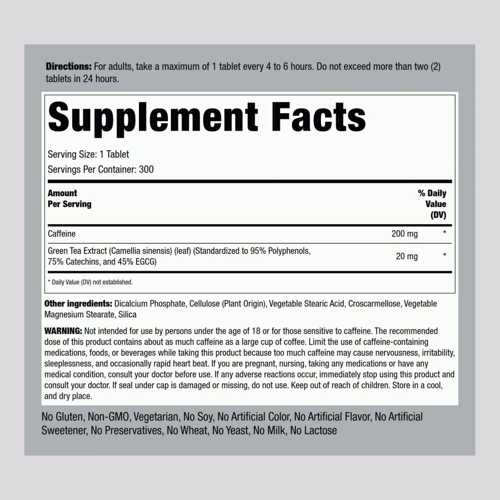 Piping Rock caffeine pills with green tea extract shown for added support