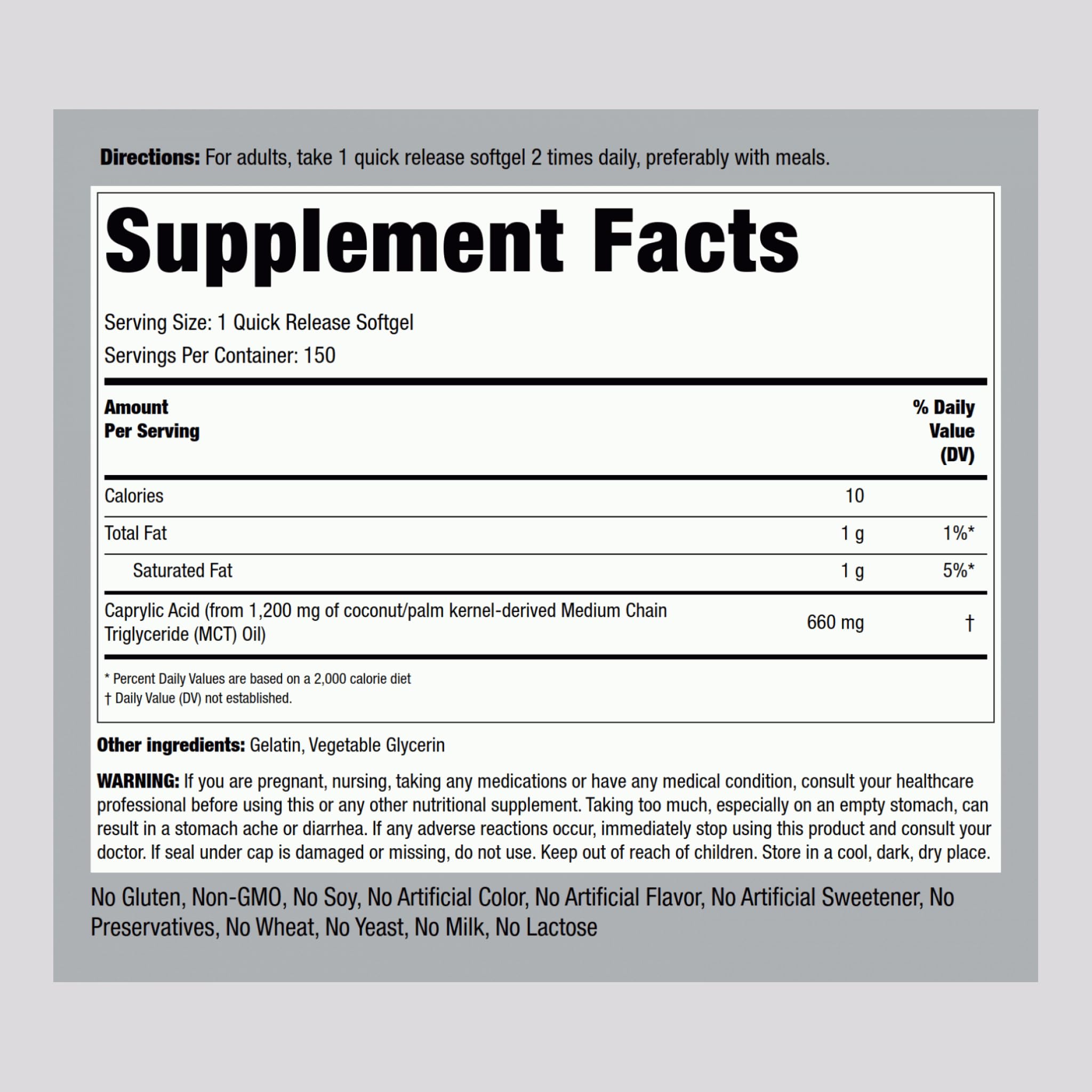 Caprylic Acid 660 mg bottle and label