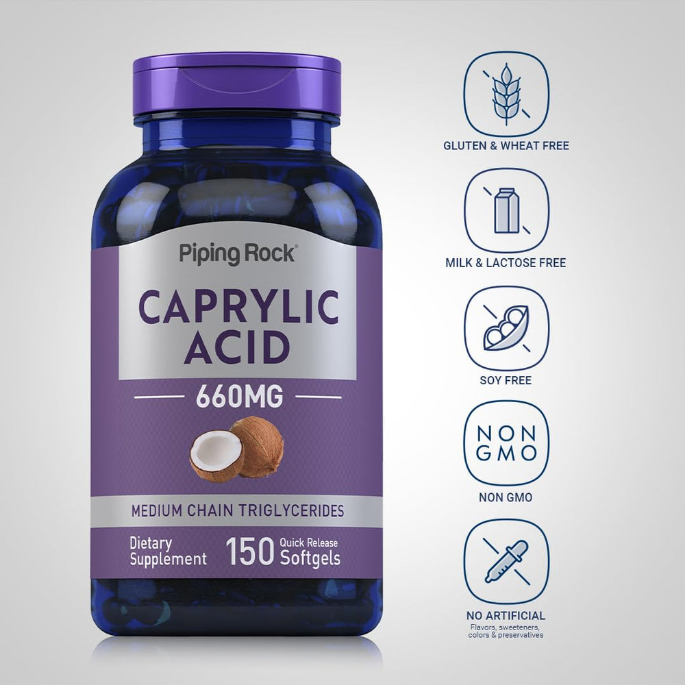 Close-up of Caprylic Acid 660 mg softgels