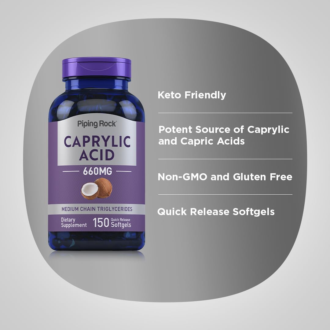 Back panel with supplement facts on Caprylic Acid bottle