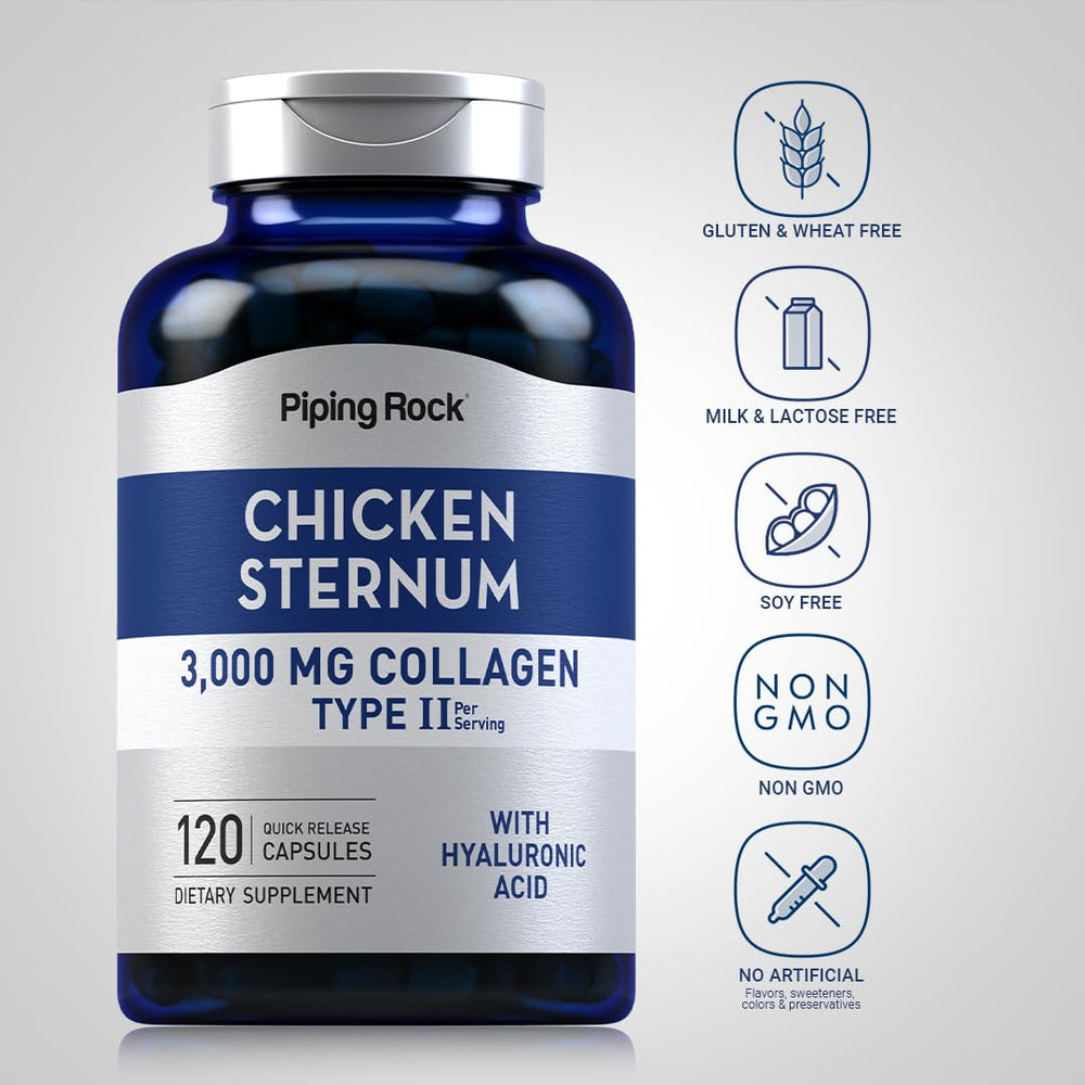 Piping Rock label close-up highlighting hyaluronic acid and chondroitin for joint comfort