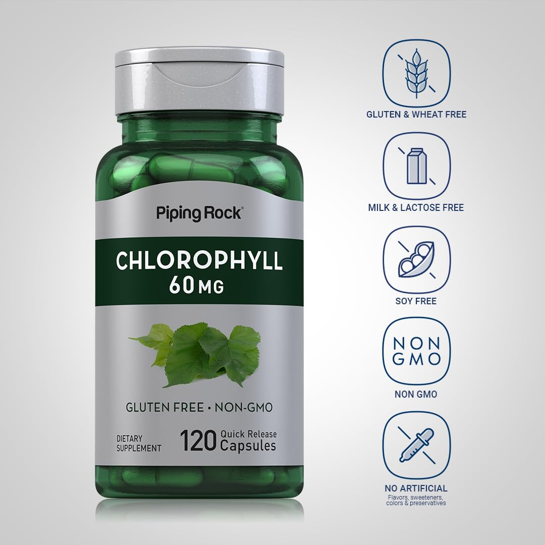 Chlorophyll Capsules with copper supplement label close-up