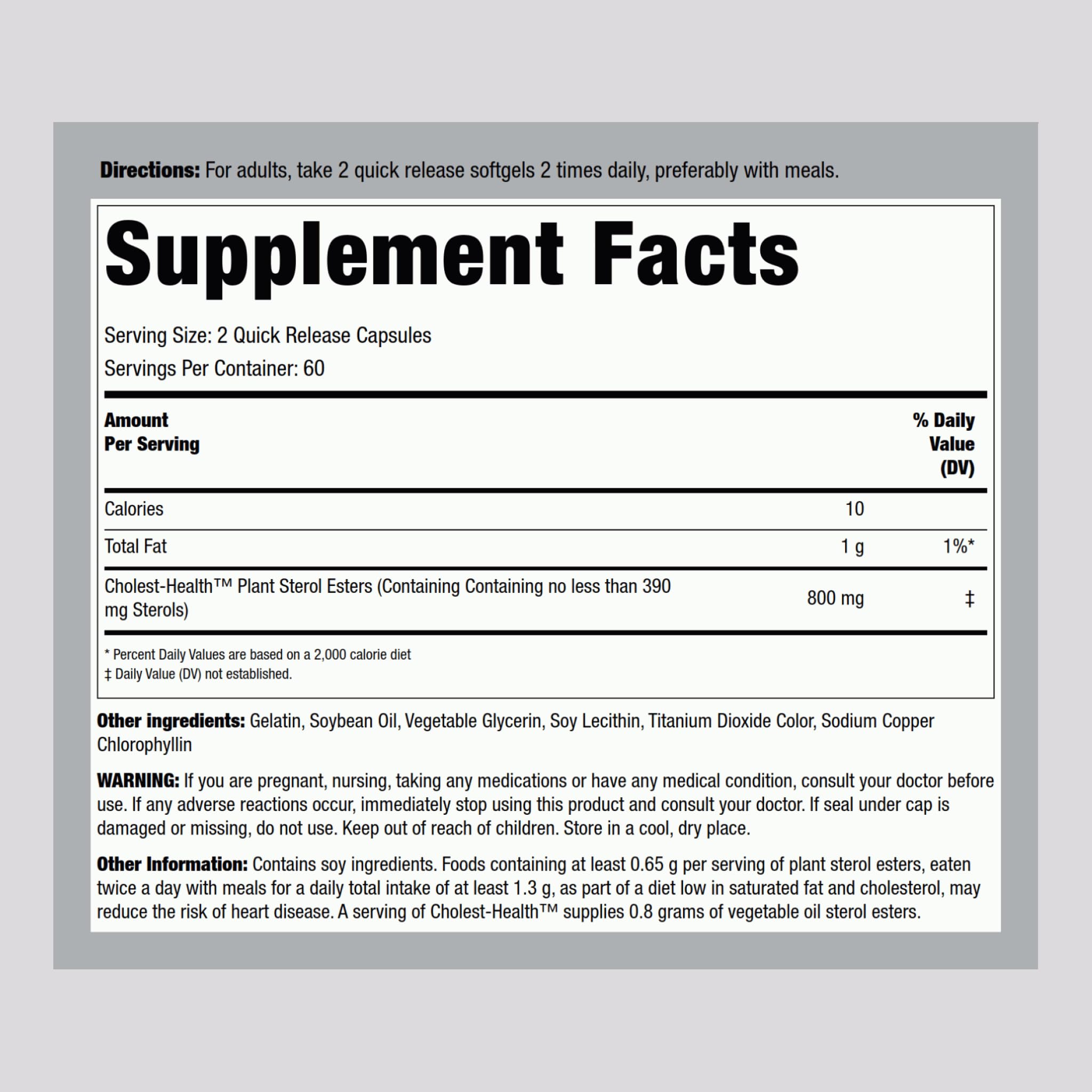 Cholesterol health supplement bottle - side view