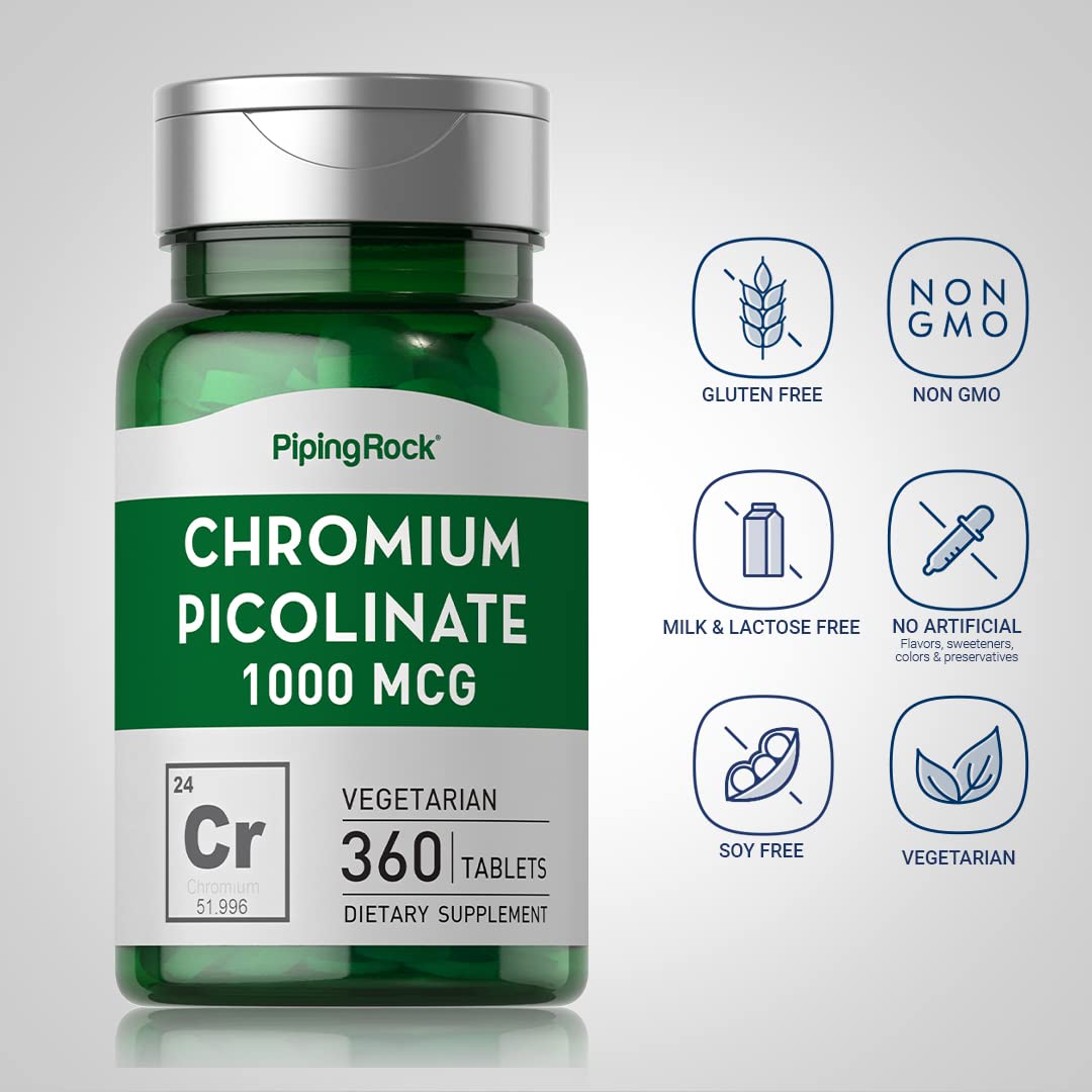Packaging for Piping Rock Chromium Picolinate 1000mcg 360-tablet bottle