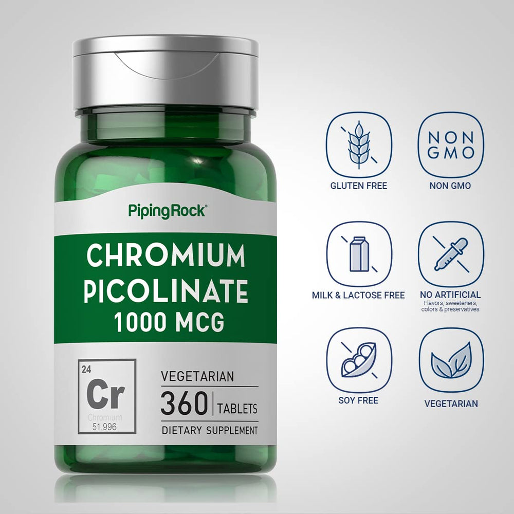 Packaging for Piping Rock Chromium Picolinate 1000mcg 360-tablet bottle