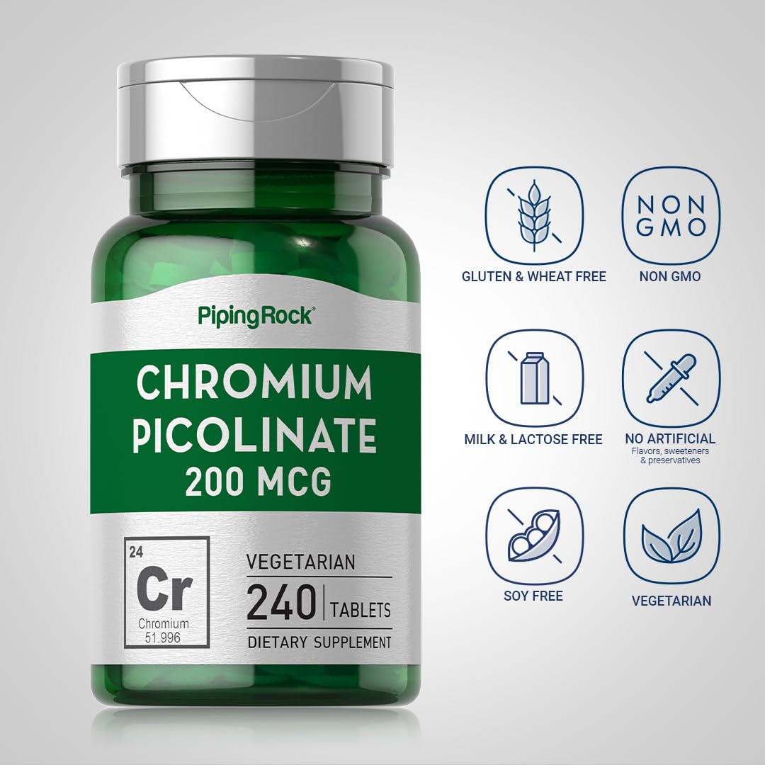 Front view of Piping Rock Chromium Picolinate bottle