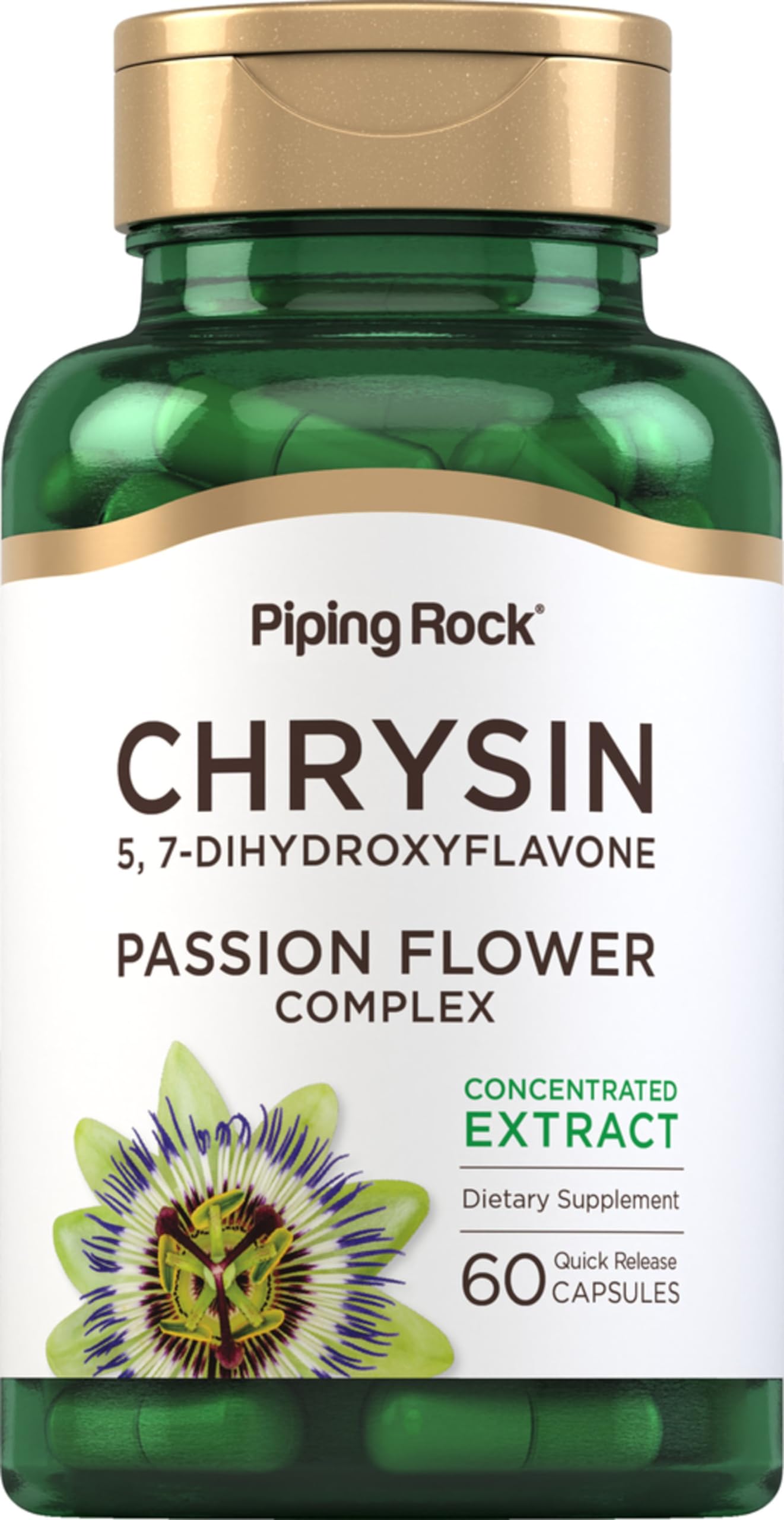 Piping Rock Chrysin 500mg bottle – front view, 60 capsules