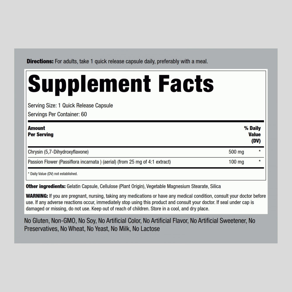 Chrysin 500mg supplement label detail