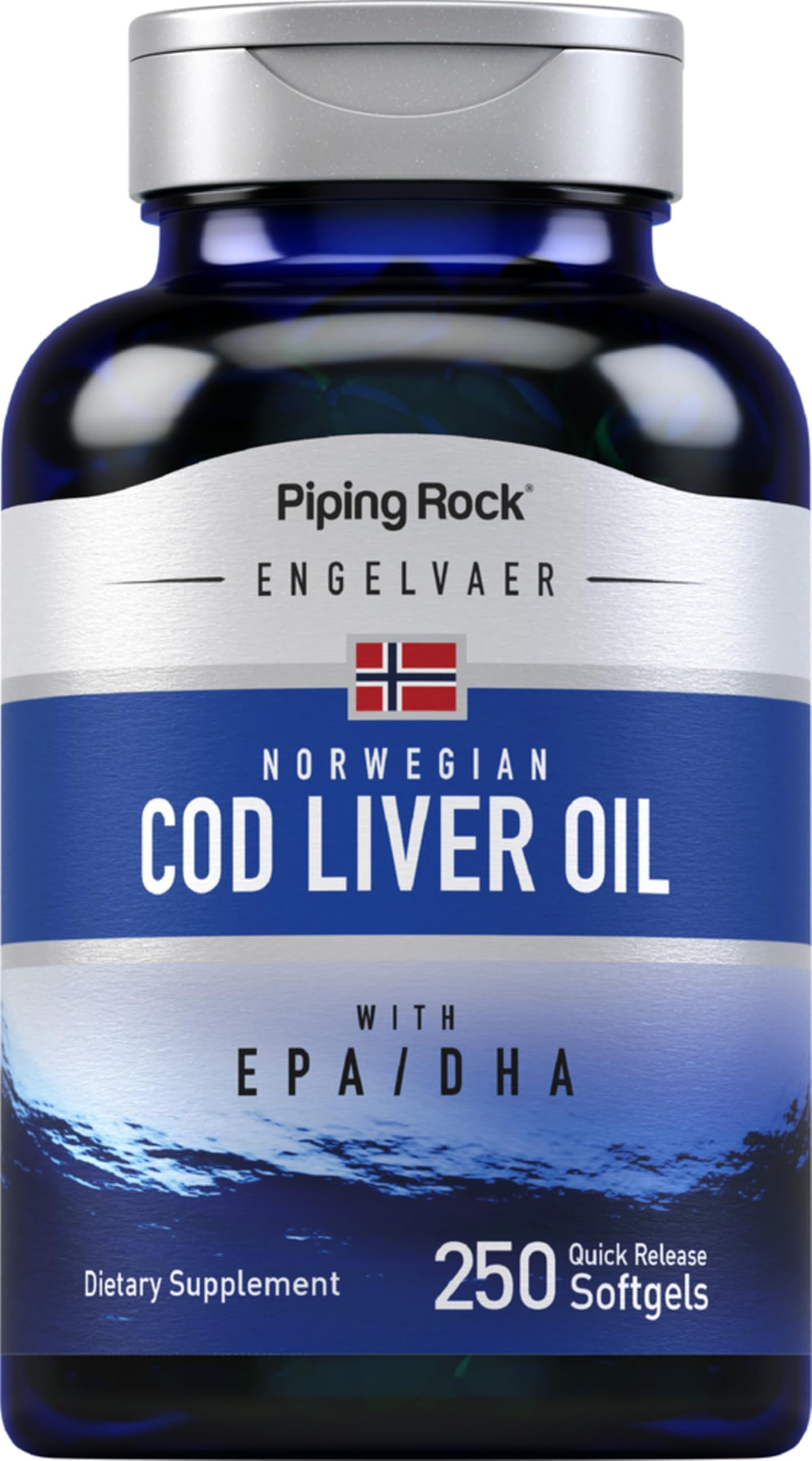 Piping Rock Cod Liver Oil Softgels bottle front – 250 count