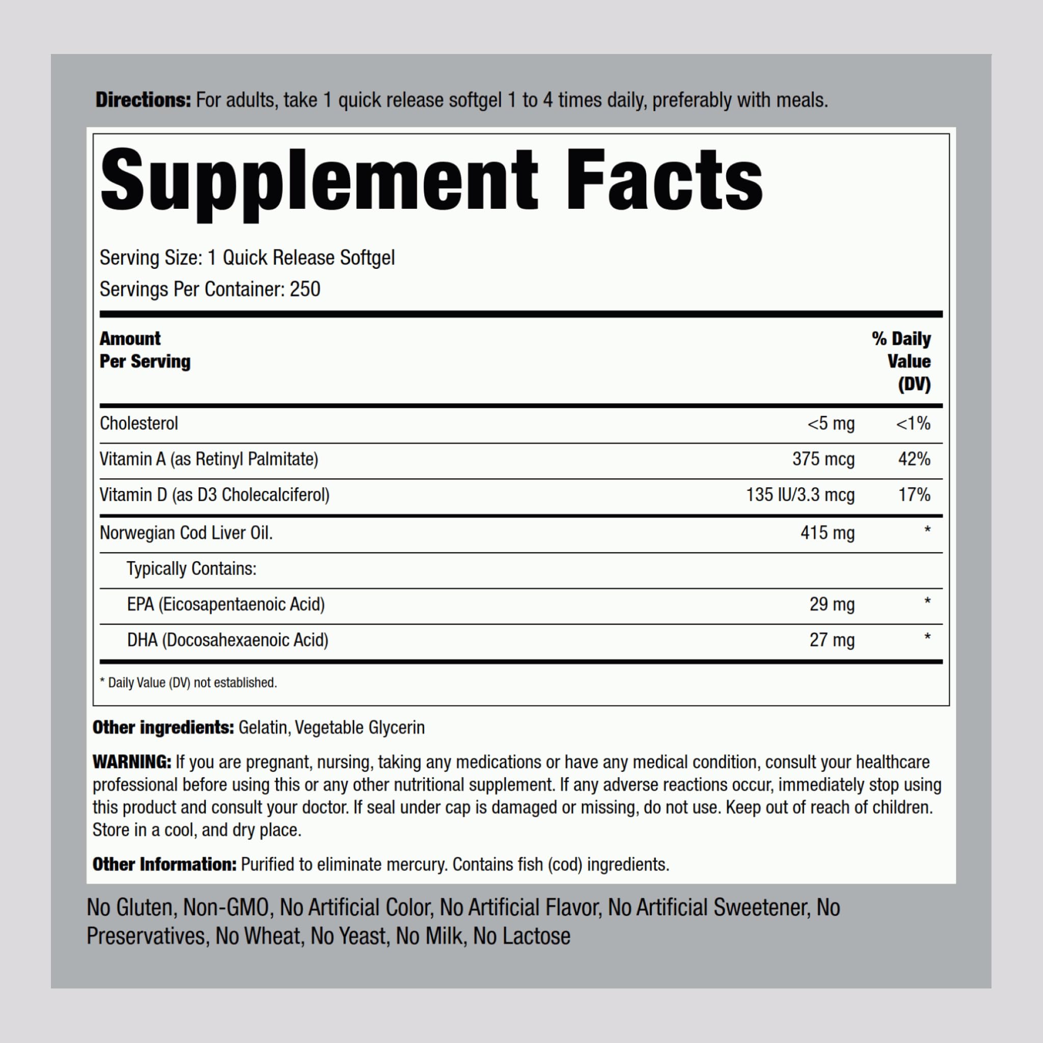 Softgels visible inside bottle of Cod Liver Oil