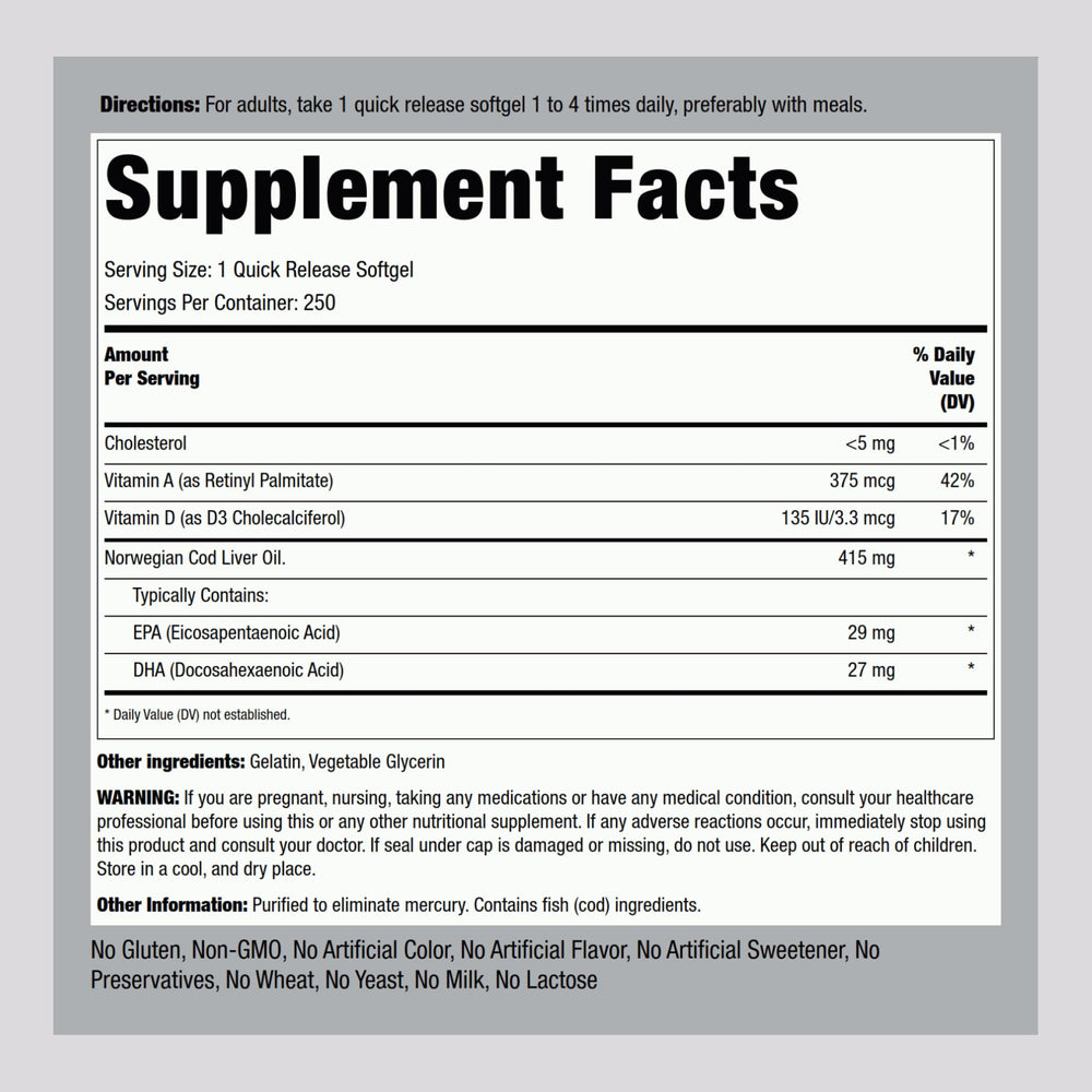 Softgels visible inside bottle of Cod Liver Oil