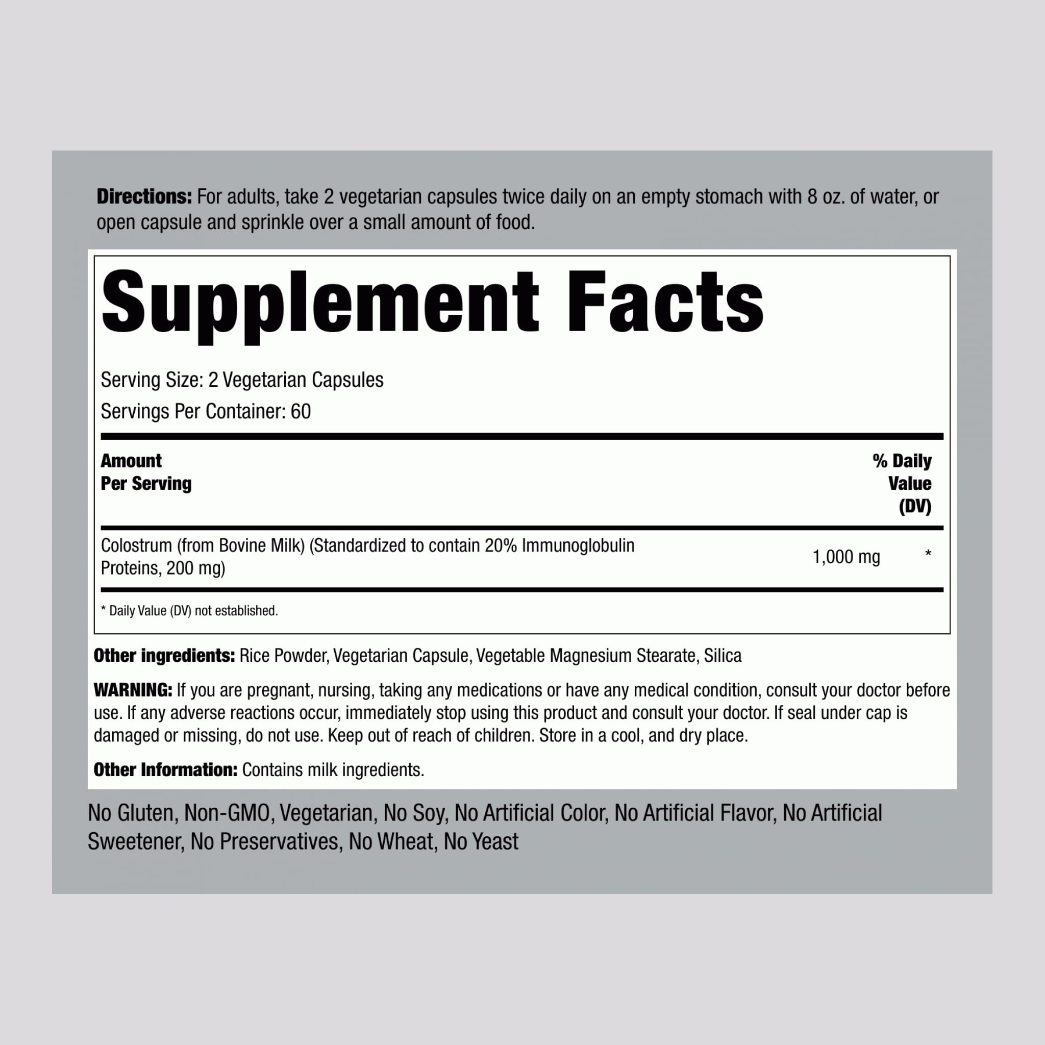 Vegetarian capsules for Piping Rock Colostrum
