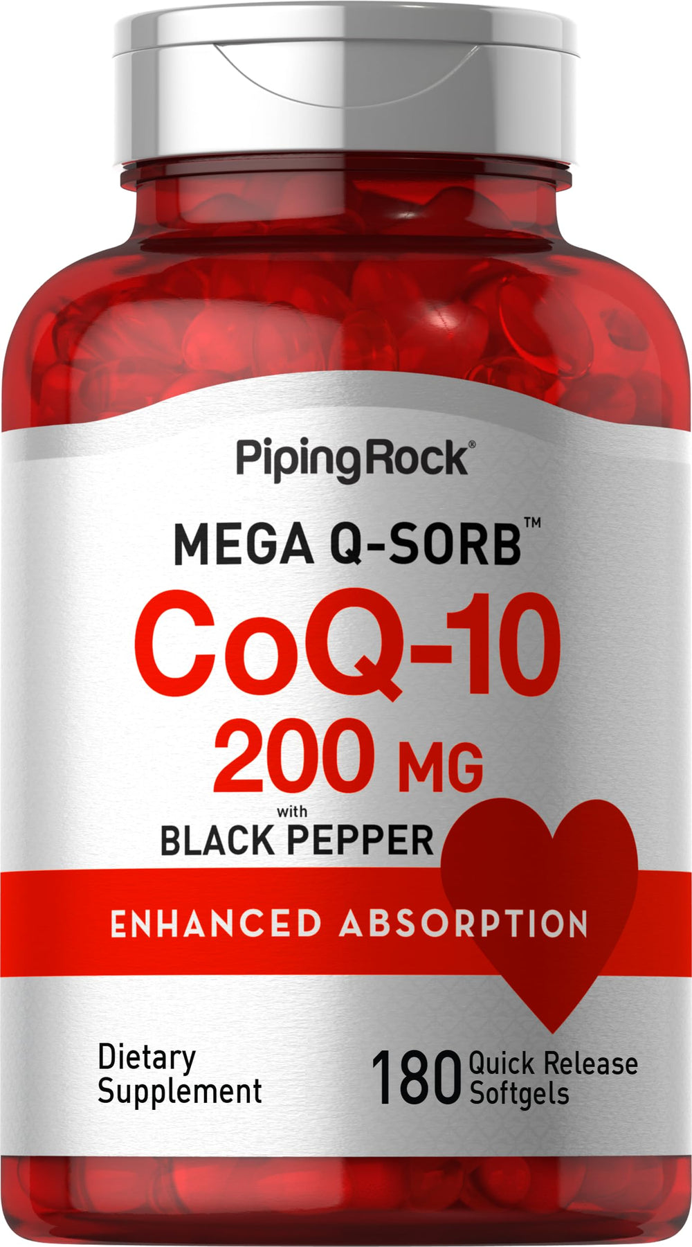 Piping Rock CoQ10 200mg bottle with 180 softgels