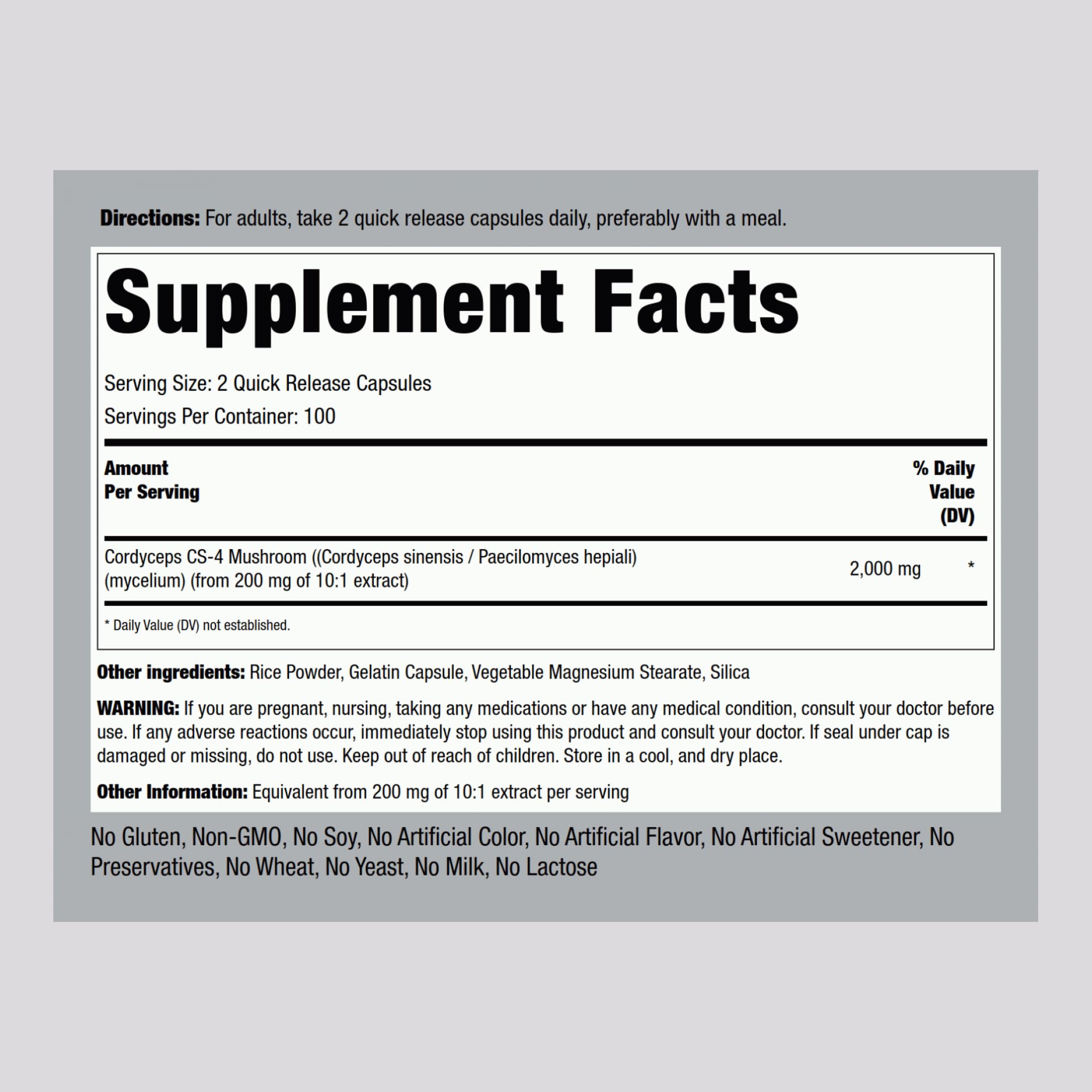 Cordyceps CS-4 bottle label