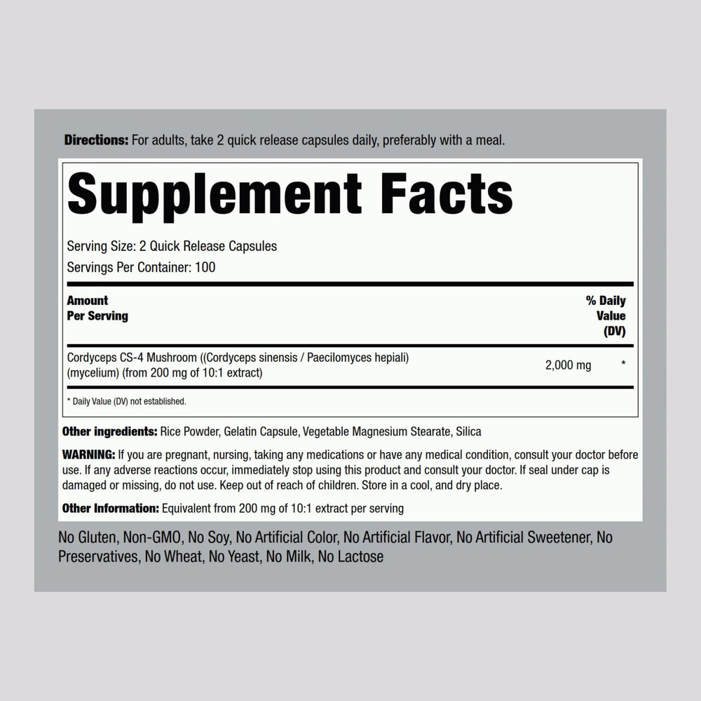 Cordyceps CS-4 bottle label