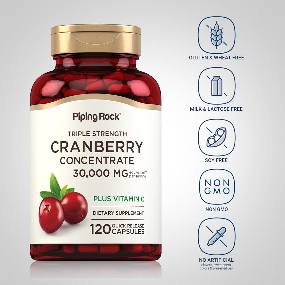 Close-up of Piping Rock Cranberry Pills capsules