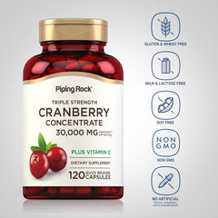 Close-up of Piping Rock Cranberry Pills capsules