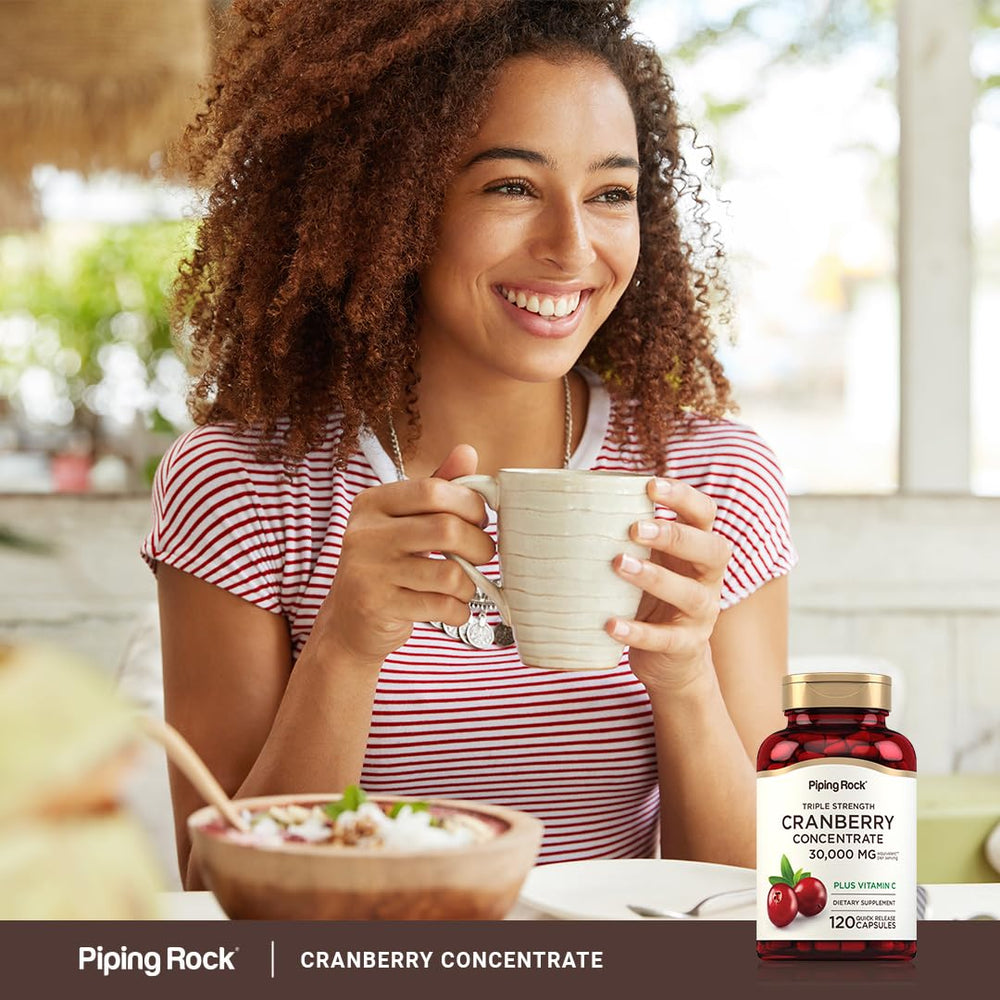 Piping Rock Cranberry Pills packaging highlighting 30,000 mg