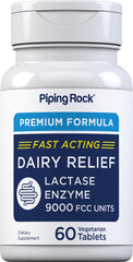 Front view of Piping Rock Dairy Relief Pills bottle with 60 tablets