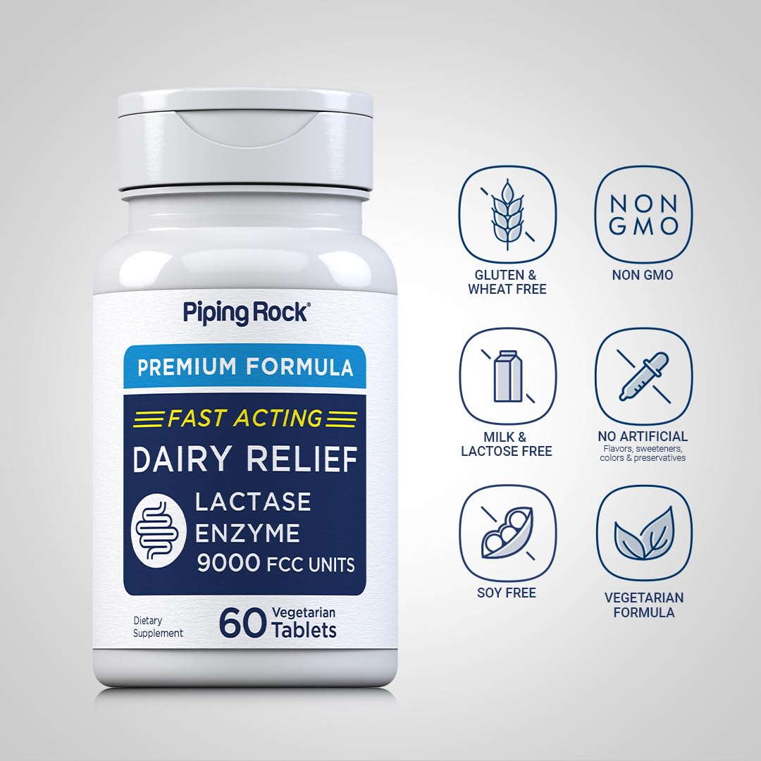Ingredients panel for Piping Rock Dairy Relief Pills lactase enzyme