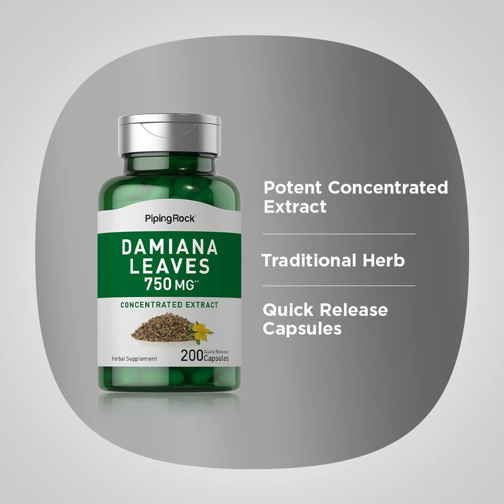 Piping Rock Damiana Leaf Capsules bottle with information label