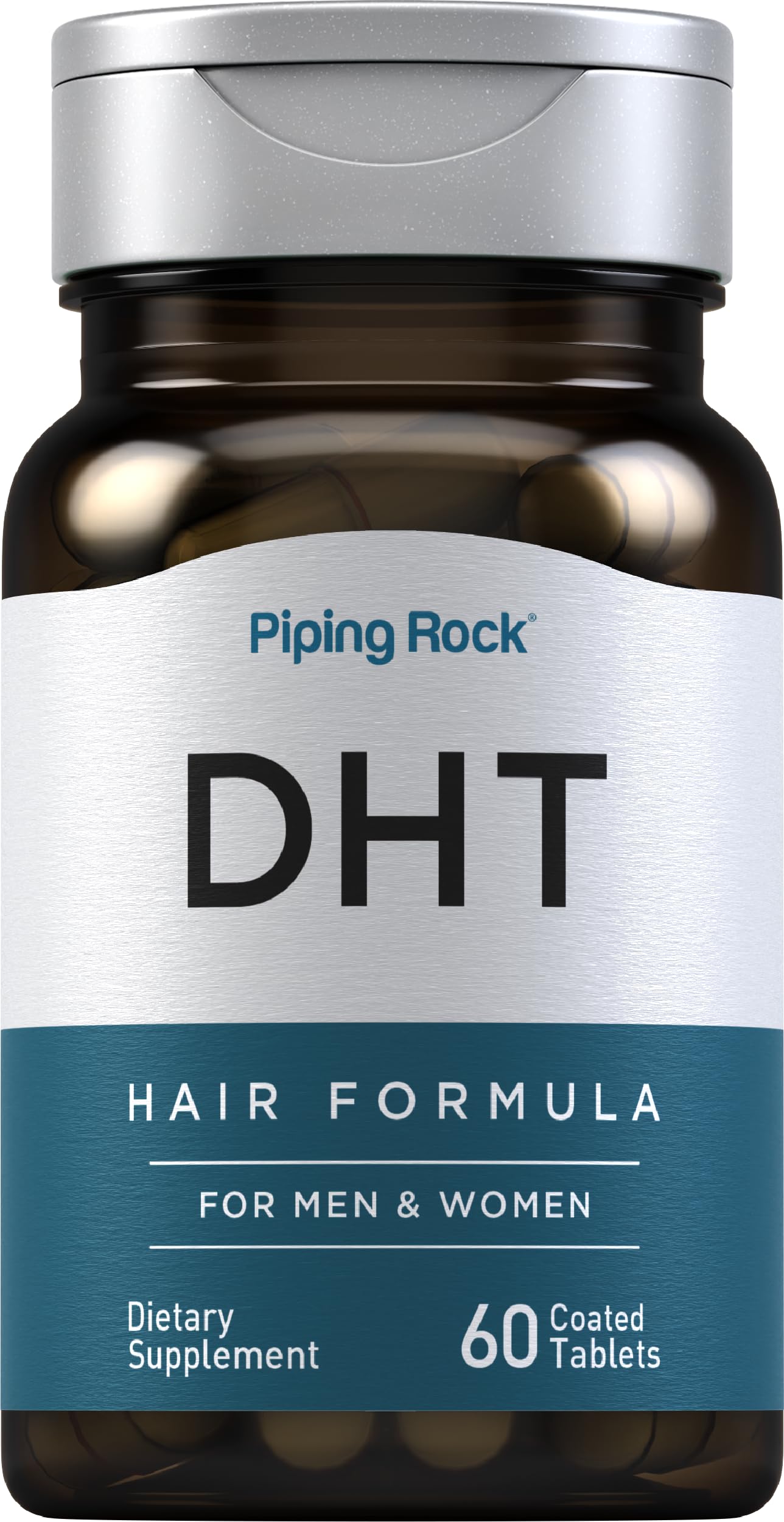 Piping Rock DHT Advanced Hair Formula bottle with coated tablets for easy swallowing