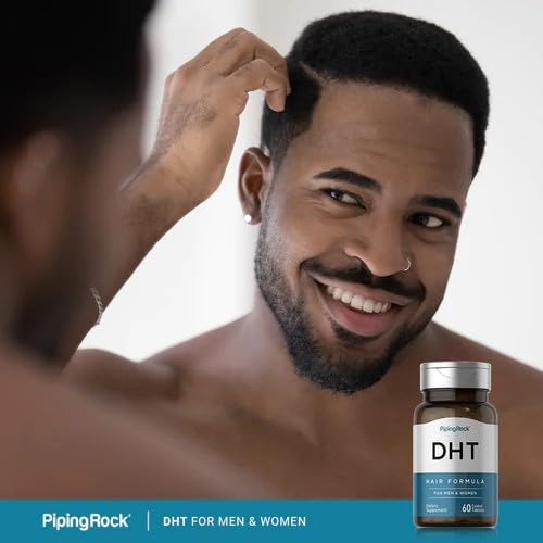 Piping Rock DHT Advanced Hair Formula coated tablets shown for convenient daily use