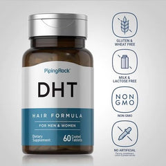 Piping Rock DHT Advanced Hair Formula features saw palmetto and pumpkin seeds for potential hair wellness