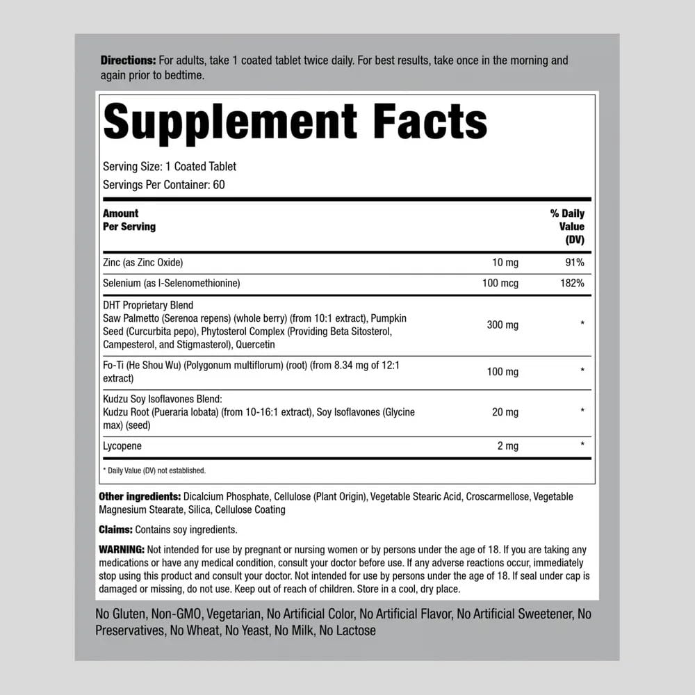 Piping Rock DHT Advanced Hair Formula tablets close-up highlighting easy-to-swallow coating