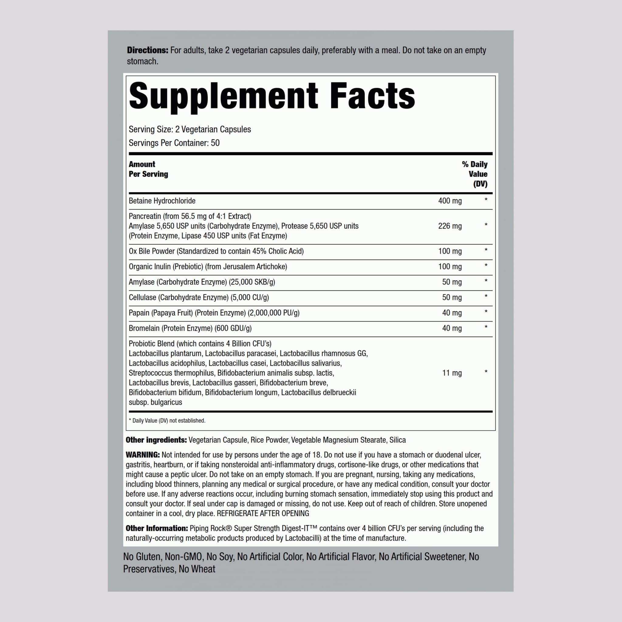 Piping Rock Digestive Enzymes with Probiotics packaging