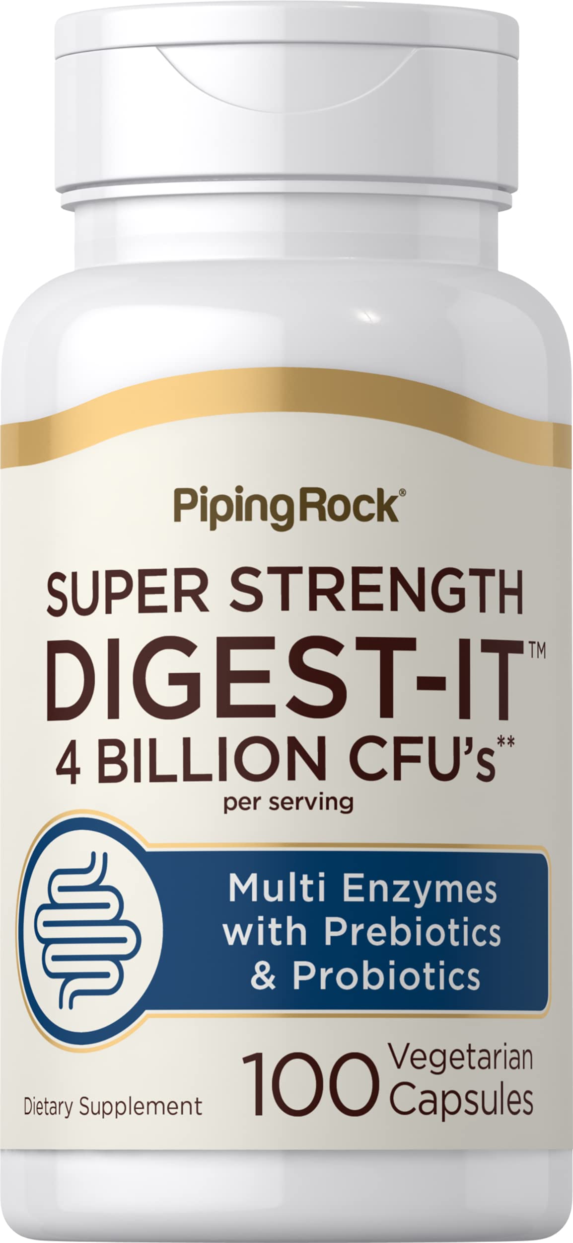 Front view of Piping Rock Digestive Enzymes with Probiotics bottle
