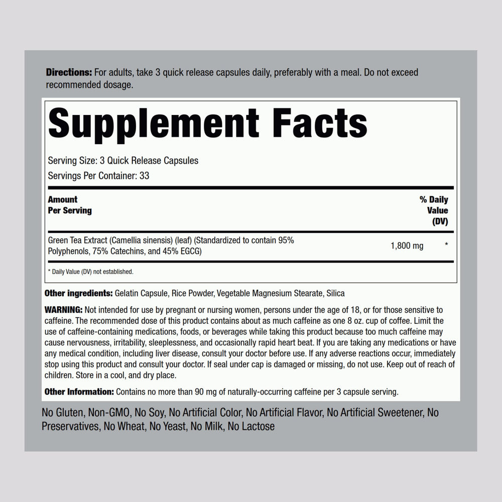 Close-up of 1800 mg EGCG per serving on label
