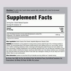 Close-up of 1800 mg EGCG per serving on label