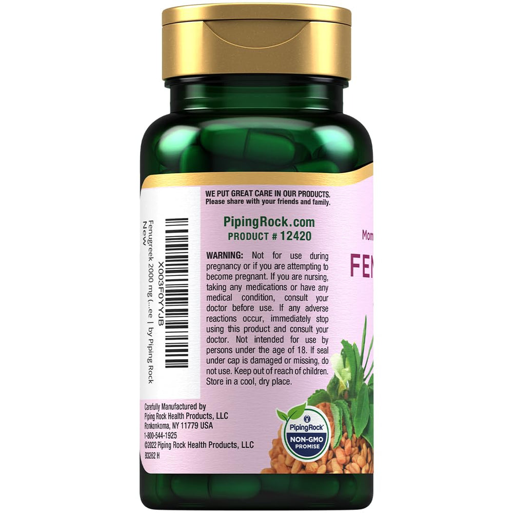 Close-up of fenugreek capsules showing 2000mg dosage