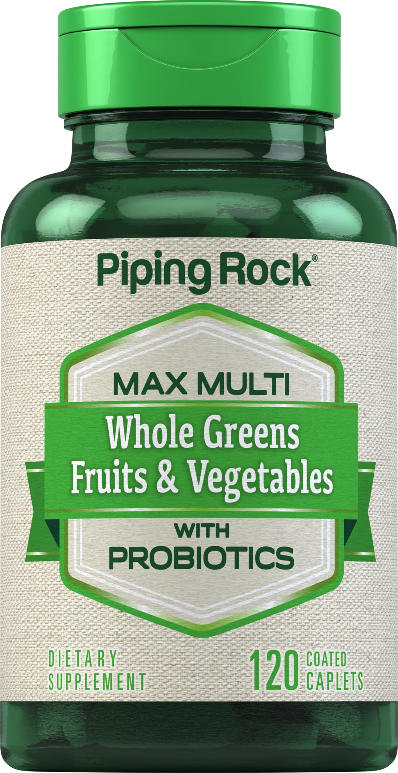 Front view of Piping Rock Fruits and Veggies Supplement bottle