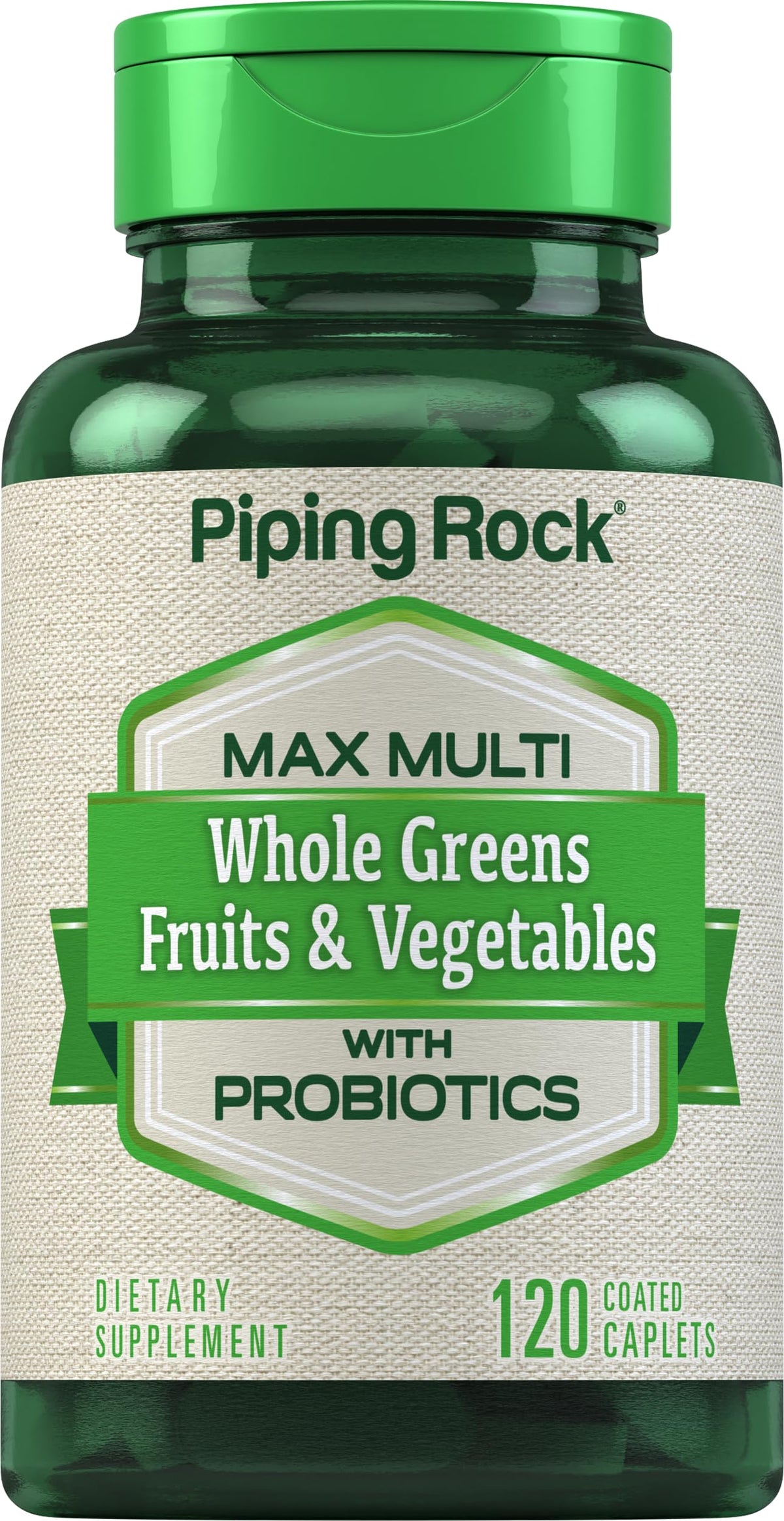 Front view of Piping Rock Fruits and Veggies Supplement bottle
