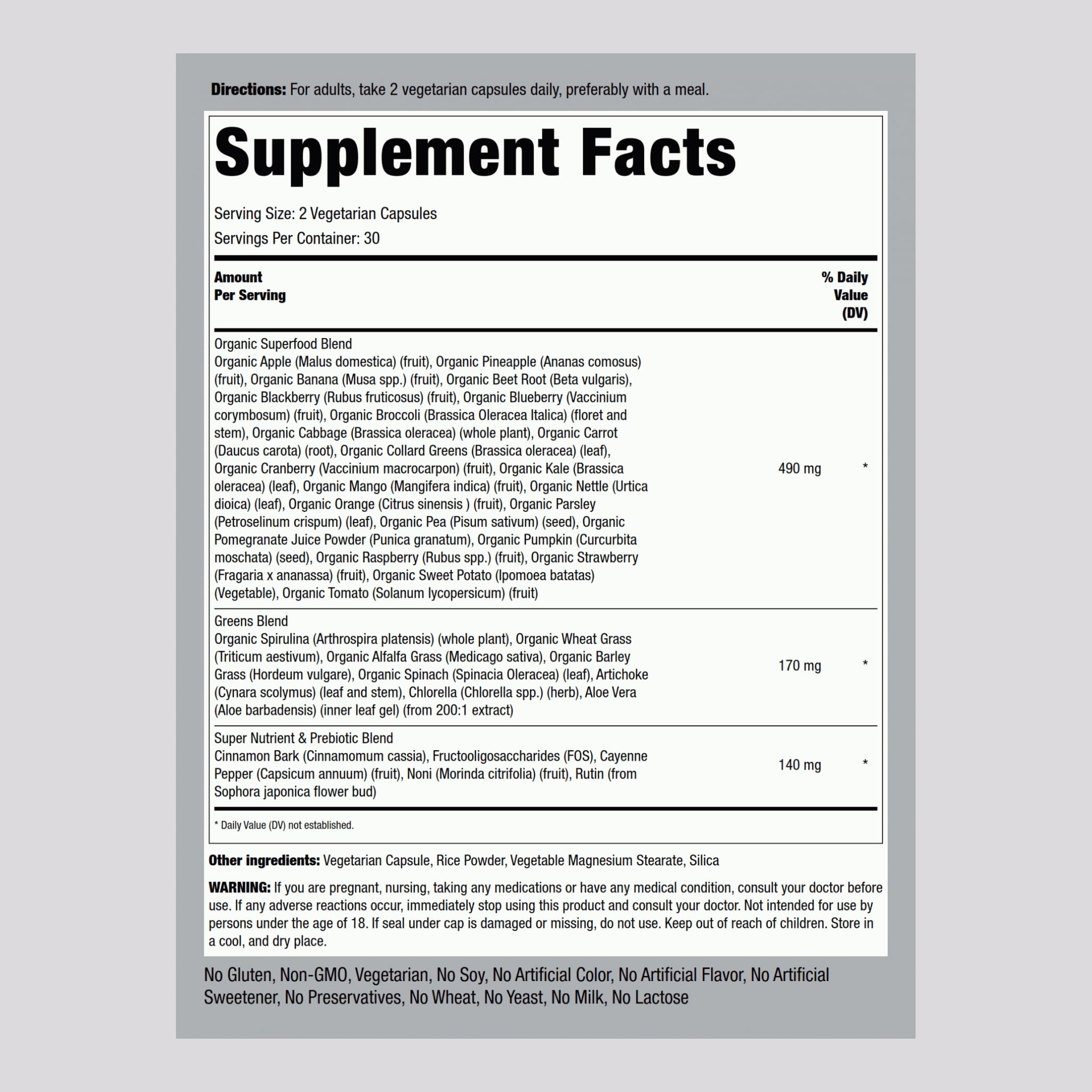 Close-up of Piping Rock Fruits and Veggies bottle