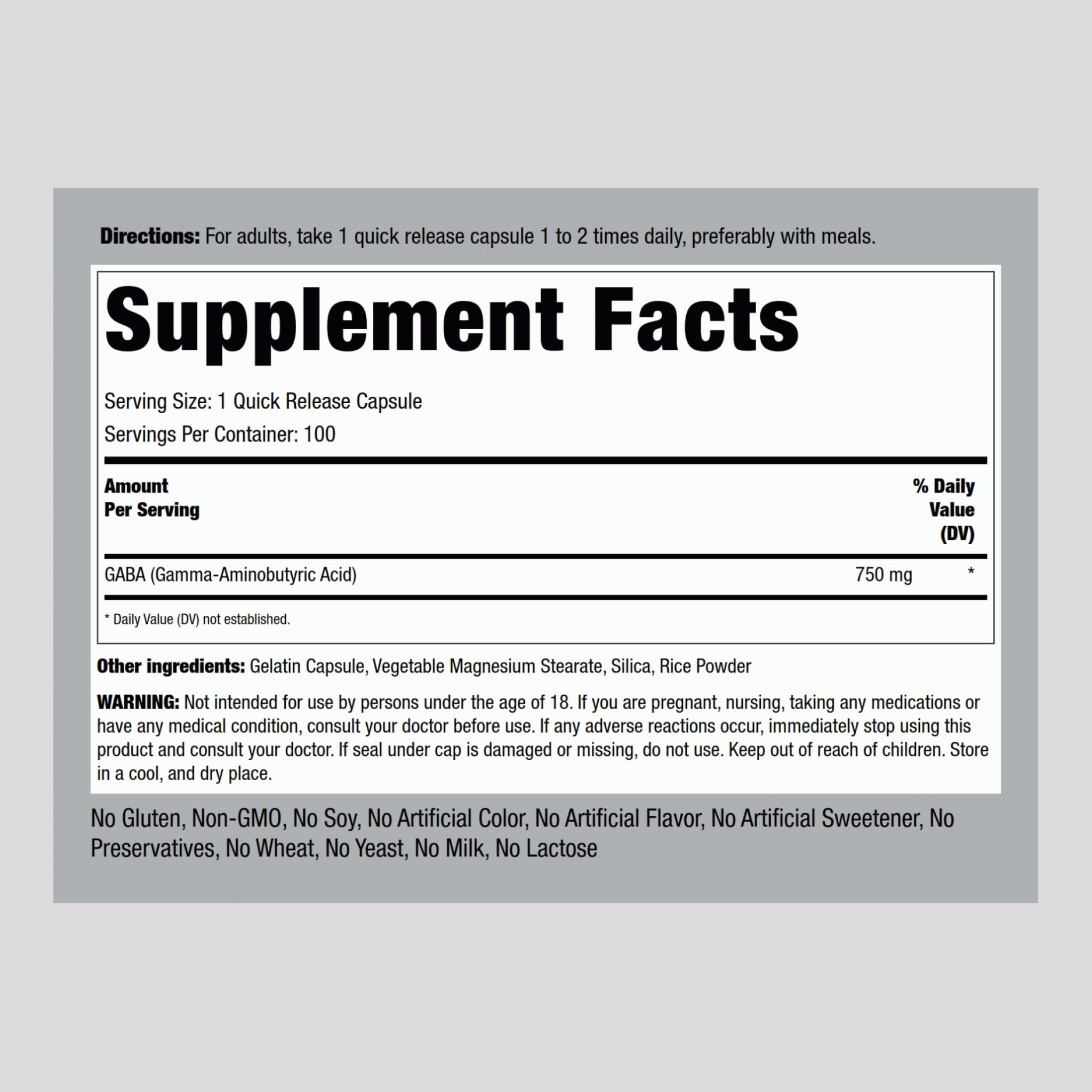 GABA 750mg capsules close-up