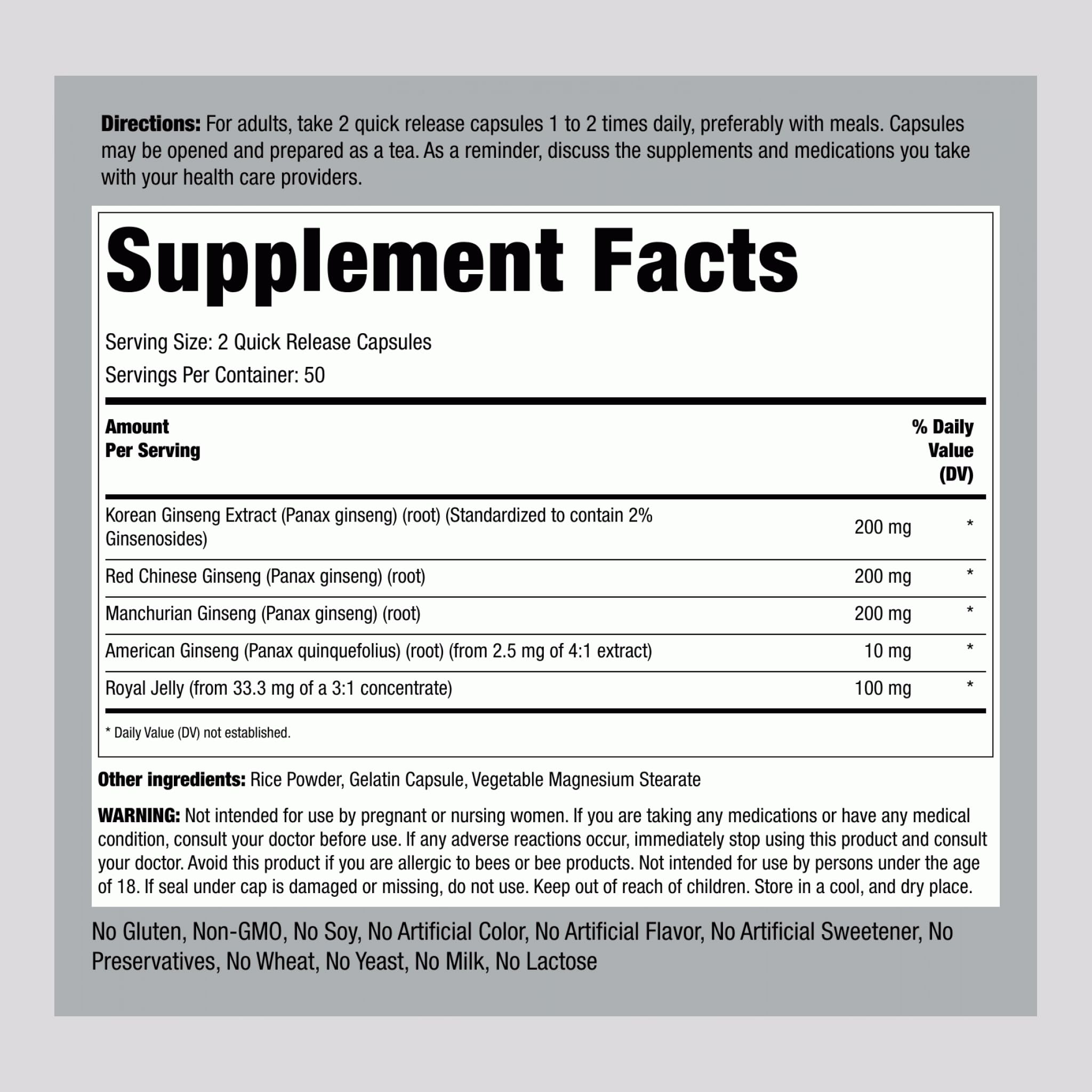 Piping Rock Ginseng Complex Capsules bottle side view